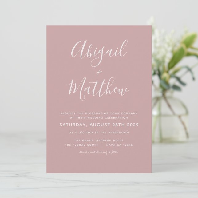 Invitation Mariage photo minimaliste moderne Dusty Rose (Debout devant)