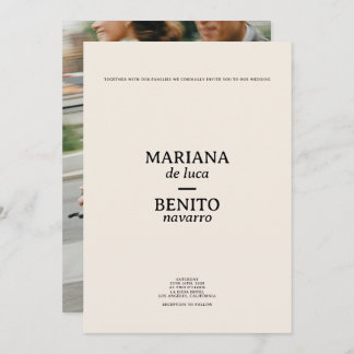 Invitation Mariage photo minimaliste moderne en crème et noir
