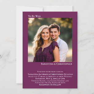 Invitation Mariage photo minimaliste moderne Magenta Plum