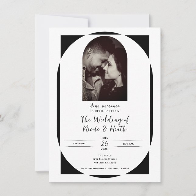 Invitation Mariage photo minimaliste moderne noir et blanc (Devant)