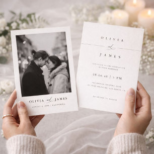 Invitation Mariage photo minimaliste moderne noir et blanc