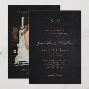 Invitation Mariage photo minimaliste moderne noir texturé
