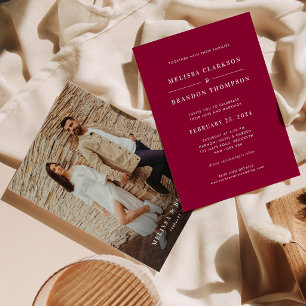 Invitation Mariage Photo Minimaliste Moderne Rouge Magenta Cl