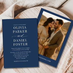 Invitation Mariage photo minimaliste Navy Blue Boho