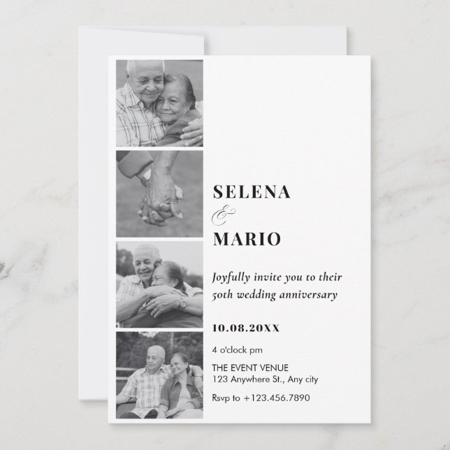 Invitation Mariage photo minimaliste noir blanc (Devant)