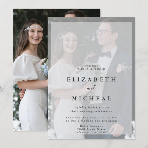Invitation Mariage photo minimaliste noir et blanc Faux Vellu