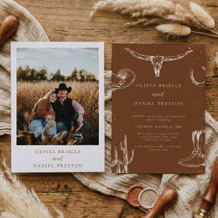 Invitation Mariage photo minimaliste occidental rustique camp