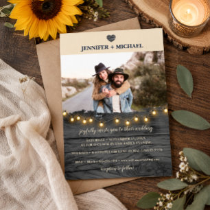 Invitation Mariage photo minimaliste rustique en bois de gran