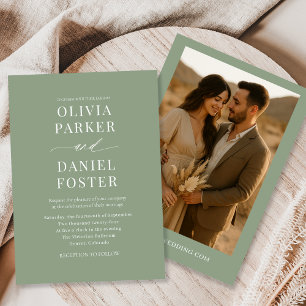 Invitation Mariage photo minimaliste Sage Green Boho