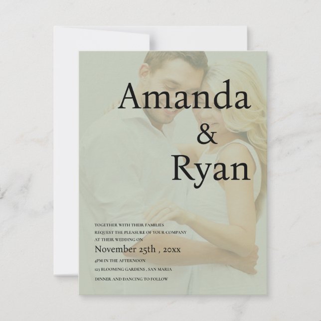 Invitation Mariage photo minimaliste Sage Green Faux Vellum (Devant)