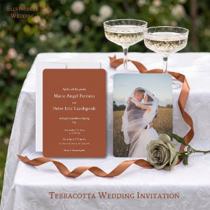 Invitation Mariage photo minimaliste Terracotta Orange Brûlé