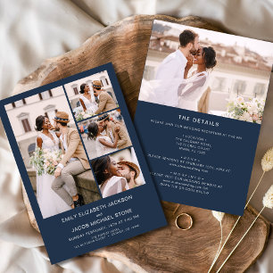 Invitation Mariage photo minimaliste tout en un bleu marine