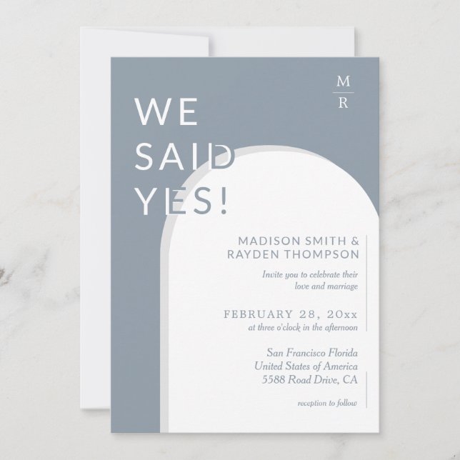 Invitation Mariage photo moderne Arch Dusty Blue (Devant)