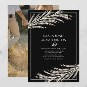Invitation Mariage Photo Moderne avec Herbe de Pampas Noire