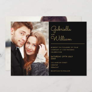 Invitation Mariage photo moderne Black and Gold Script 2