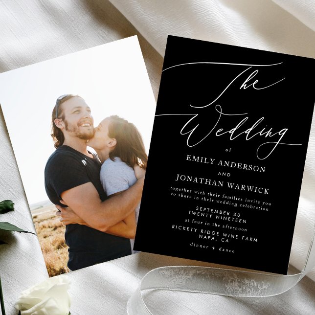Invitation Mariage photo moderne blanc et noir simple (Créateur téléchargé)