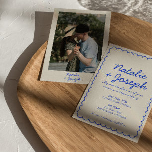 Invitation Mariage photo moderne Blue Retro amusant Whimsical