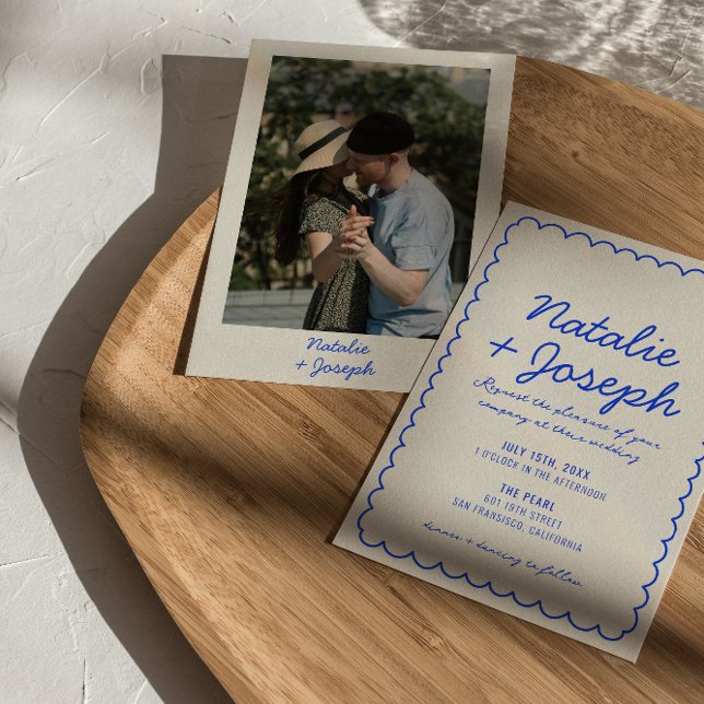 Invitation Mariage photo moderne Blue Retro amusant Whimsical (Créateur téléchargé)