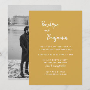 Invitation Mariage photo moderne bohème minimaliste jaune