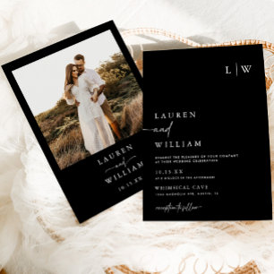 Invitation Mariage photo moderne Boho noir et blanc