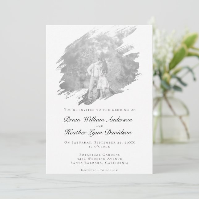 Invitation Mariage photo moderne Brushstroke | BLANCHE (Debout devant)