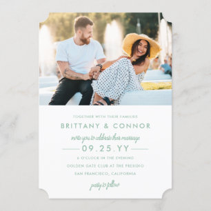 Invitation Mariage photo moderne chic Sage vert et blanc
