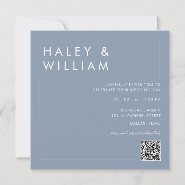 Invitation Mariage photo moderne Dusty Blue Minimalist (Devant)