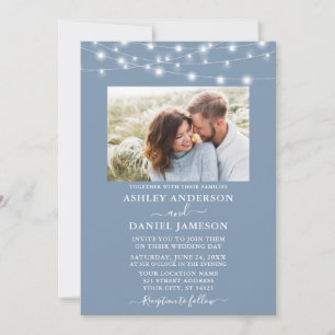 Invitation Mariage photo moderne Dusty Blue String
