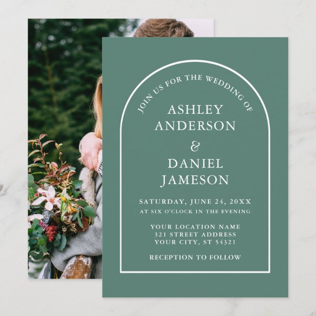 Invitation Mariage photo moderne élégant Arch Eucalyptus Gree (Devant / Derrière)