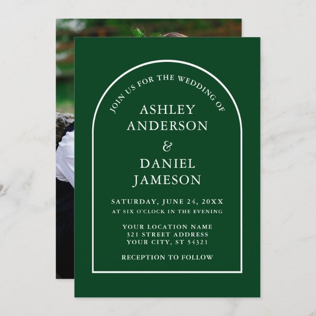 Invitation Mariage photo moderne élégant Arch Green (Devant / Derrière)