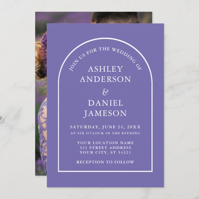 Invitation Mariage photo moderne élégant Arch Periwinkle (Devant / Derrière)