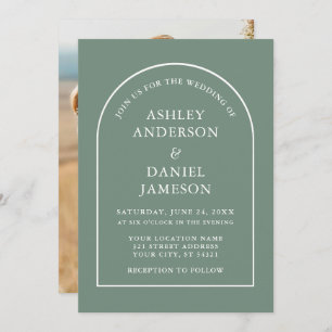 Invitation Mariage photo moderne élégant Arch Sage Vert
