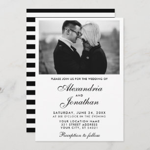 Invitation Mariage photo moderne Elégant Couple BxW rayé