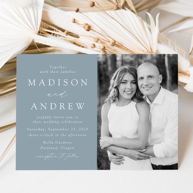 Invitation Mariage photo moderne Elegant Dusty Blue (Créateur téléchargé)