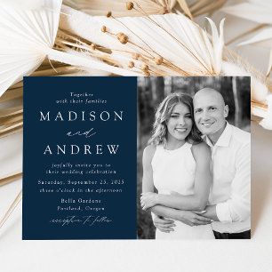 Invitation Mariage photo moderne Elegant Navy