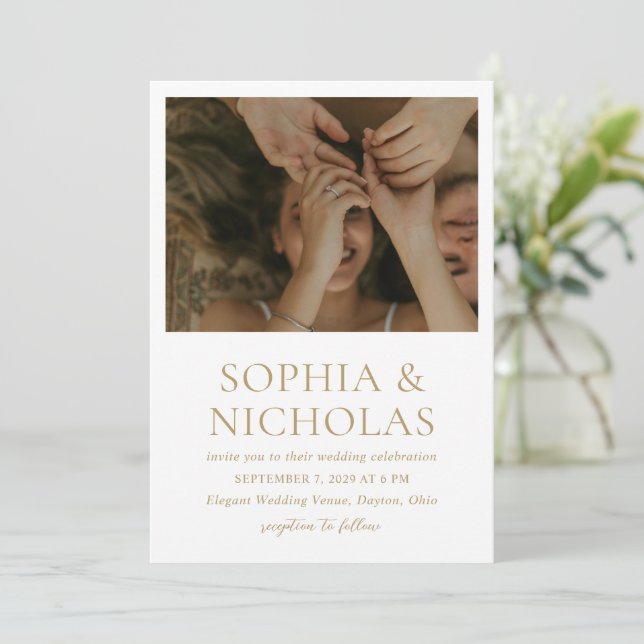 Invitation Mariage photo moderne or simple (Debout devant)
