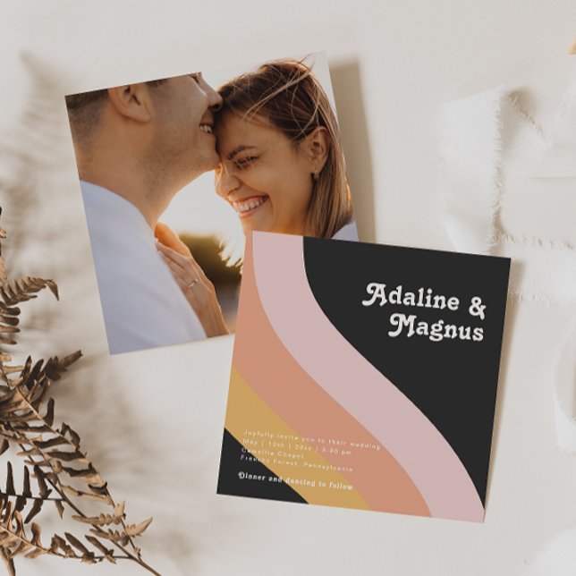 Invitation Mariage photo moderne Retro Rainbow Dark Carré (Créateur téléchargé)