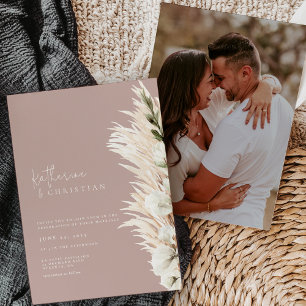 Invitation Mariage Photo Moderne Rose Poussiéreuse Rustique