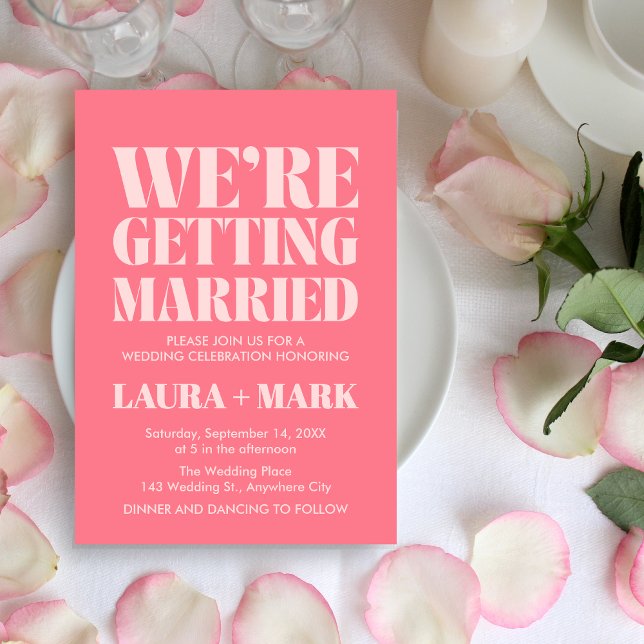 Invitation Mariage photo moderne rose rétro (Pink Retro Modern Photo Wedding Invitation)