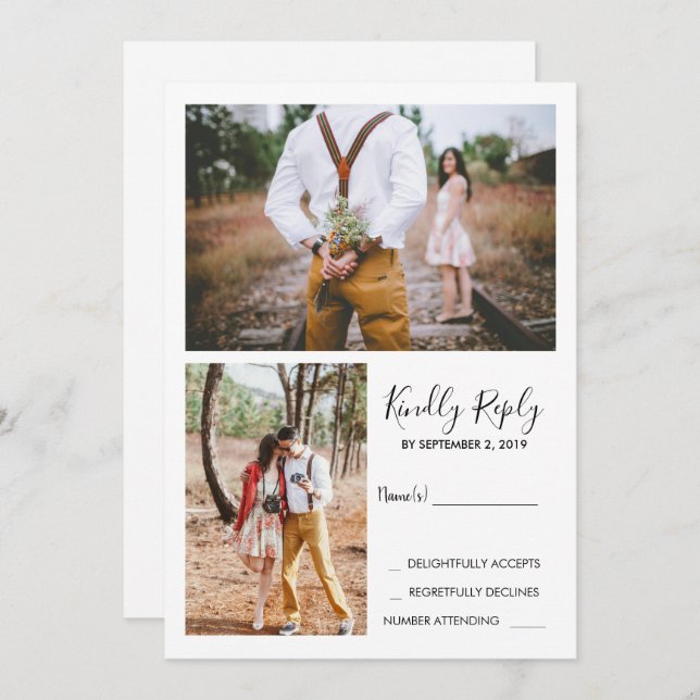 Invitation Mariage photo moderne rustique élégant RSVP (Devant / Derrière)