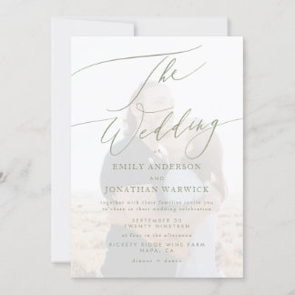 Invitation Mariage photo moderne Sage vert et blanc