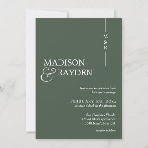 Invitation Mariage photo moderne Simple Dark Green Monogram