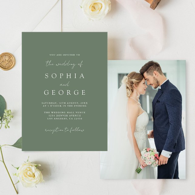 Invitation Mariage photo moderne Simple Sage Vert (Créateur téléchargé)