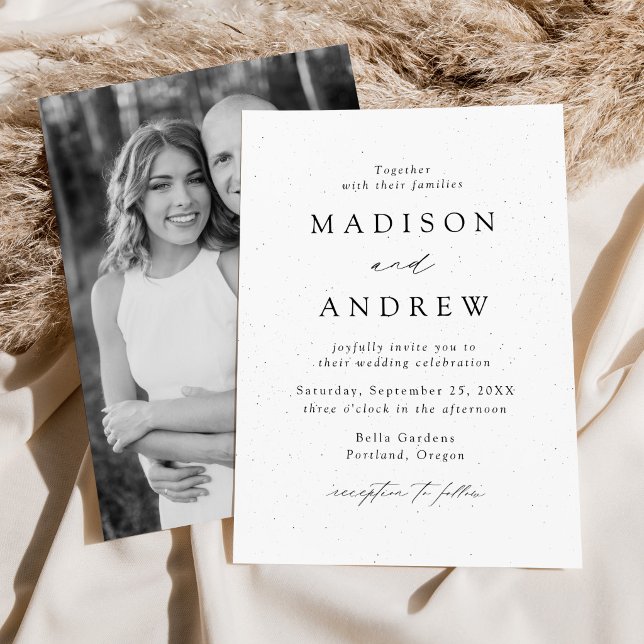 Invitation Mariage Photo Moderne Tacheté Blanc et Noir (Créateur téléchargé)