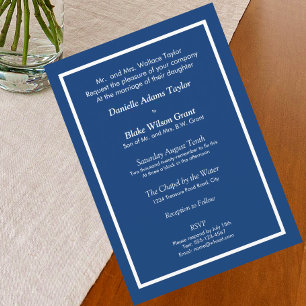 Invitation Mariage photo moderne traditionnel Marine & Blanc