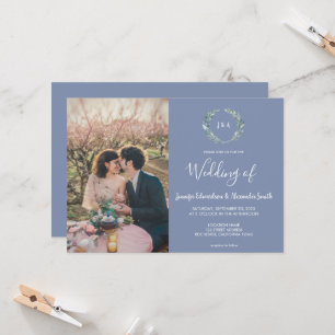 Invitation Mariage photo monogramme de feuilles aquarelles ru
