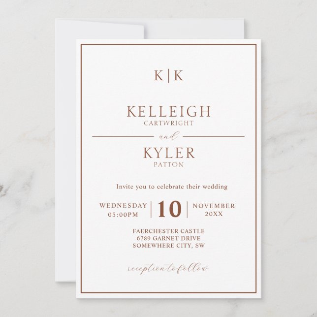 Invitation Mariage Photo Monogramme en Terre Cuite Classique (Devant)