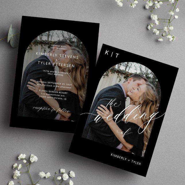 Invitation Mariage photo monogramme moderne noir et blanc (Créateur téléchargé)