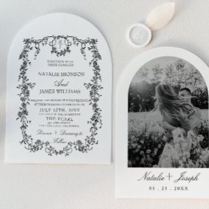 Invitation Mariage photo monogramme noir blanc arqué