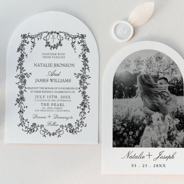 Invitation Mariage photo monogramme noir blanc arqué (Créateur téléchargé)
